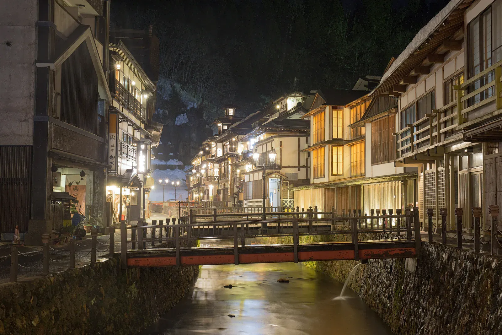 Ryokan along the river in Ginzan Onsen