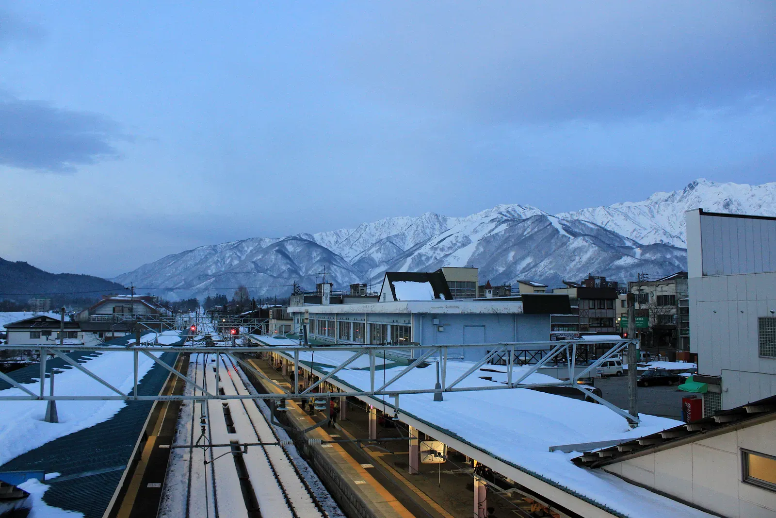 Snowy peaks above Hakuba station