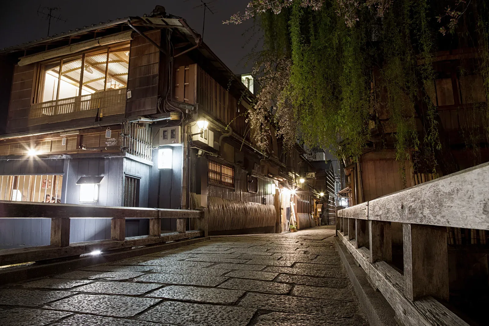 Gion street with wooden machiya facades