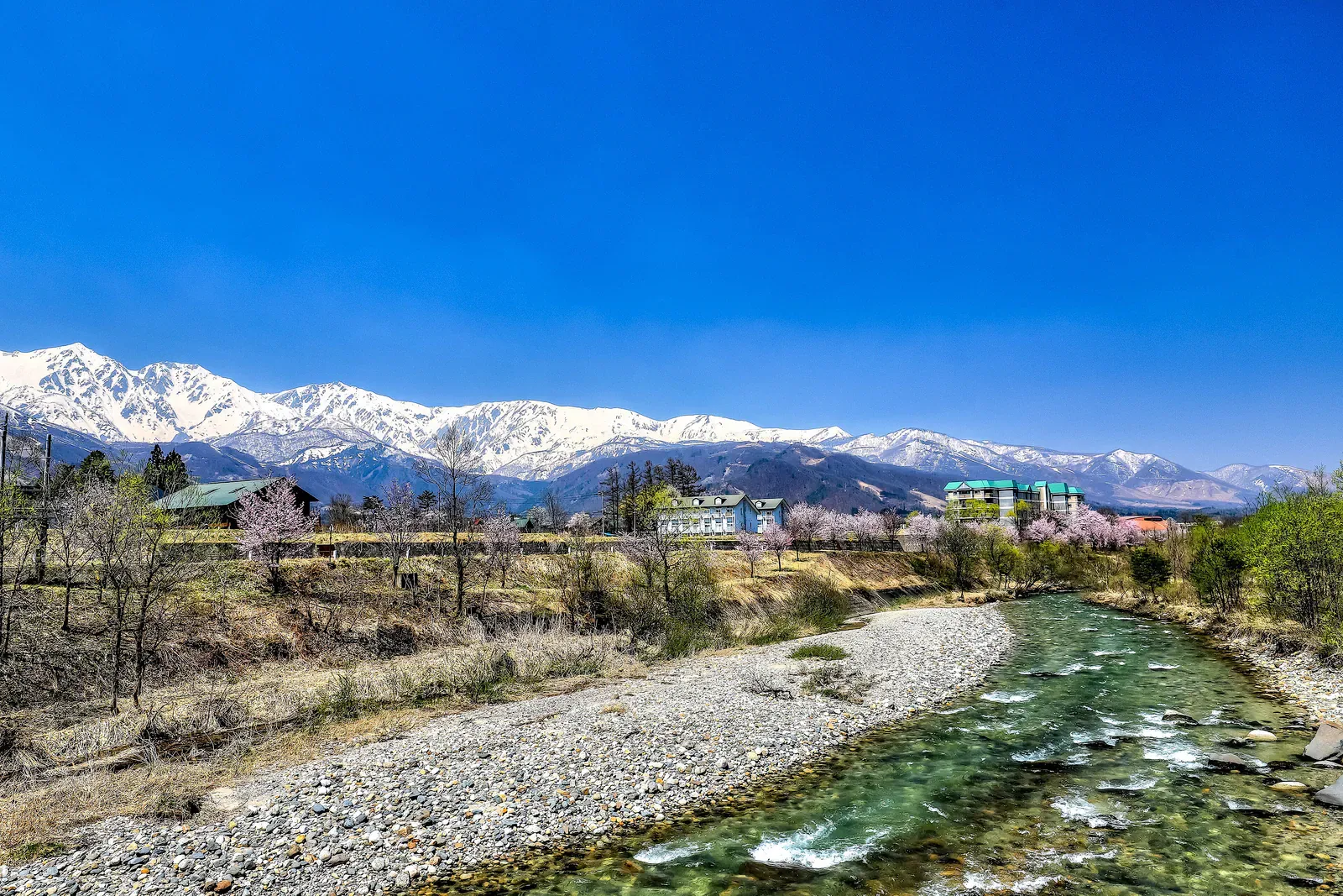Northern Alps above a river valley near Hakuba
