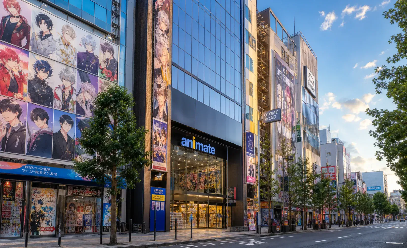 Animate building in Ikebukuro with anime character murals on the wall
