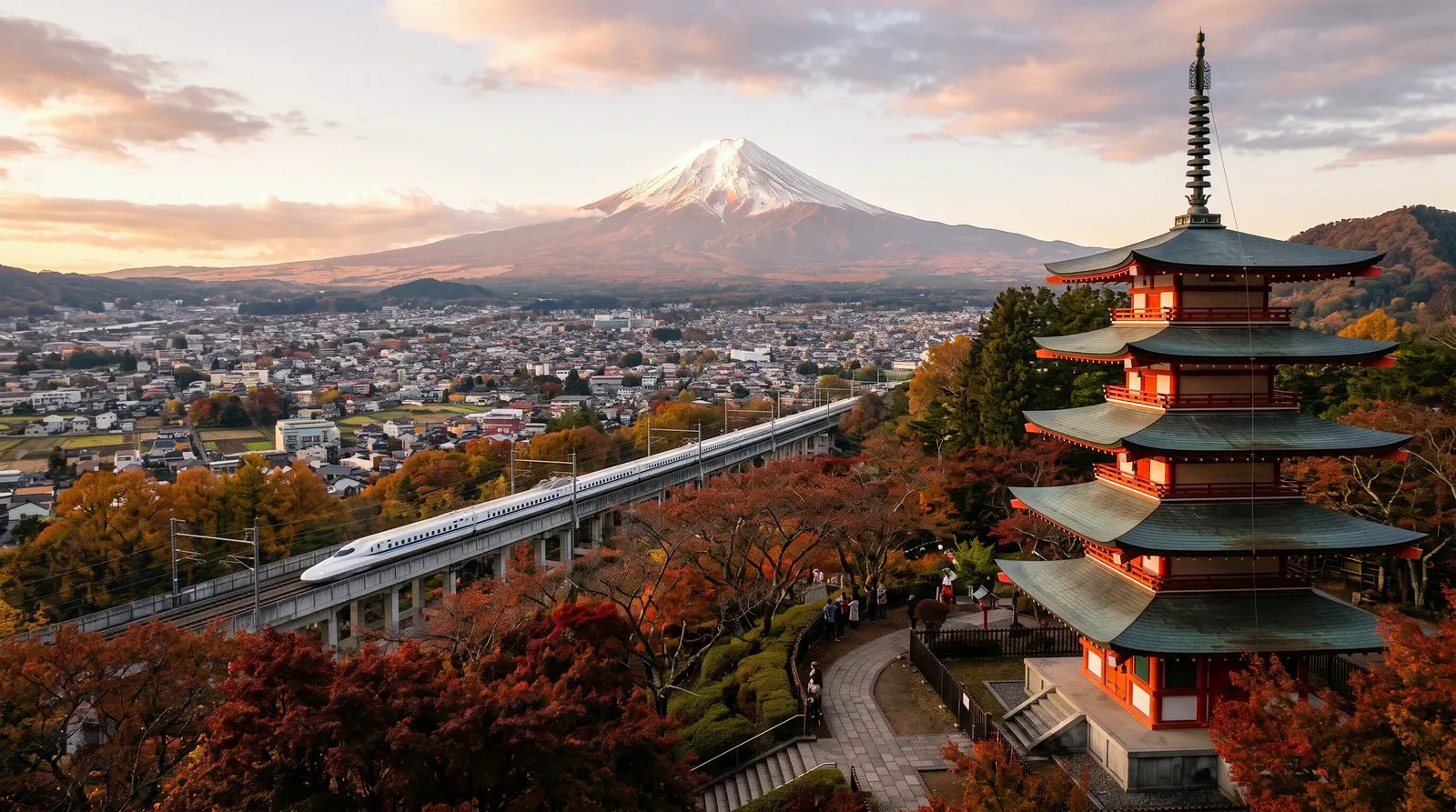 Pagoda with Mount Fuji behind it in Japan