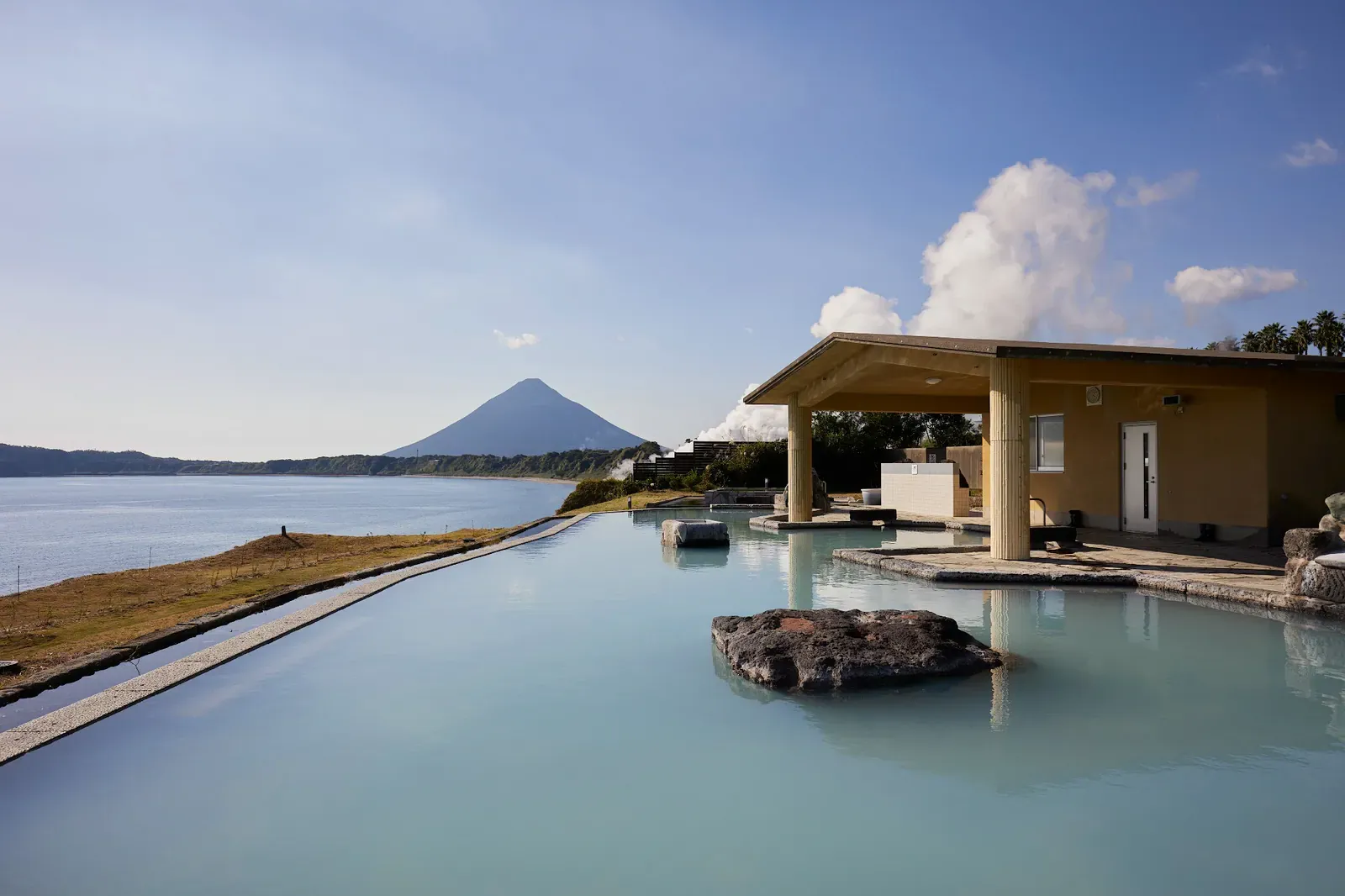 Outdoor onsen bath overlooking the sea