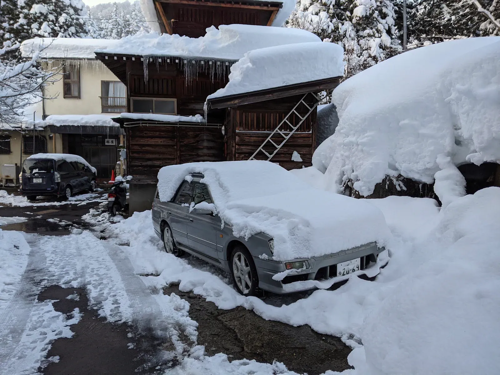 Snowy mountain road in a Japanese winter