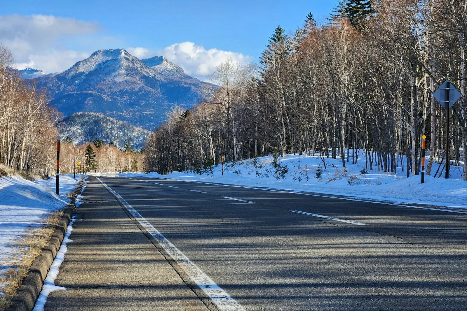 Winter driving in Japan with snow-covered road