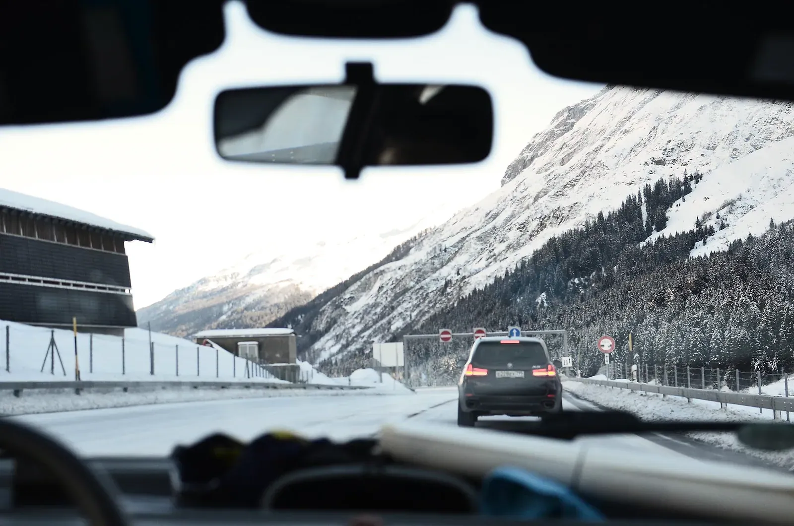Snow-lined road in Hokkaido
